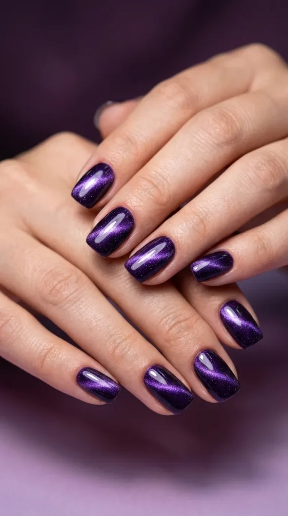 Violet Shimmer Cat Eye Nails