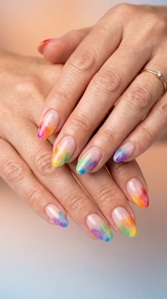 Watercolor Rainbow French Tips