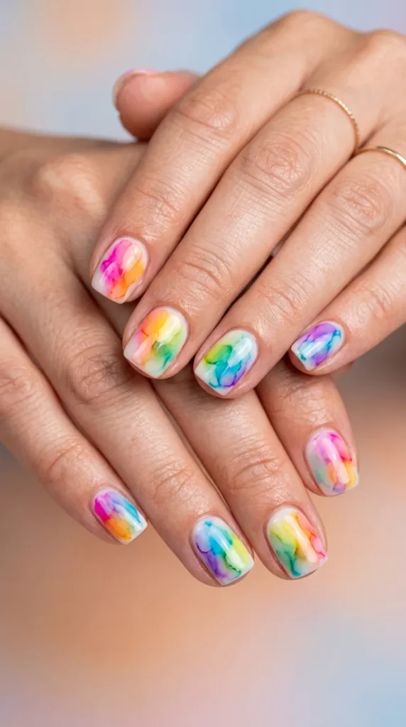 Watercolor Rainbow Wash Nails