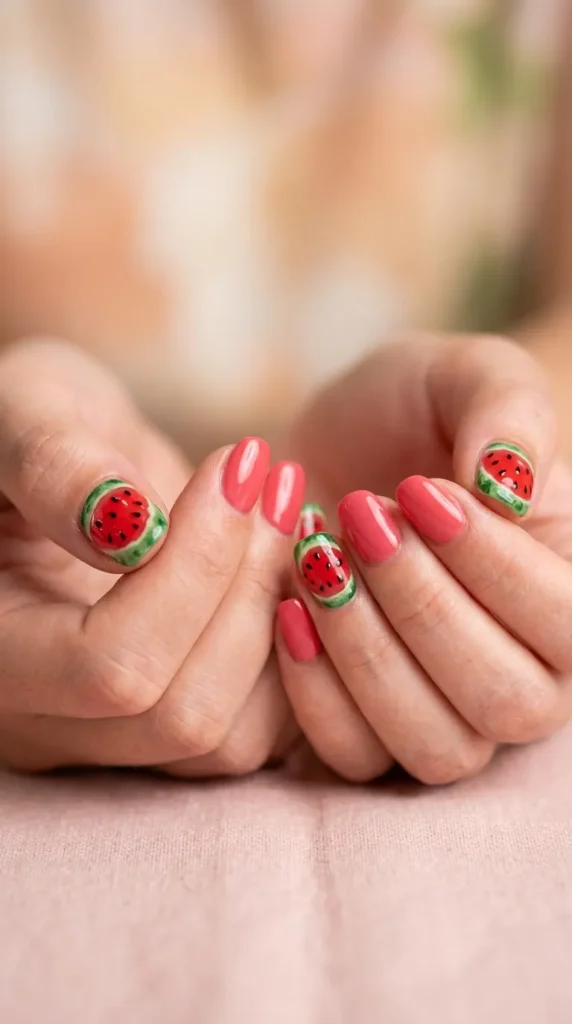 Watermelon Accent Nails