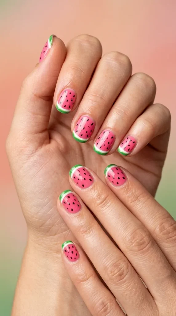 Watermelon Inspired Short Nails