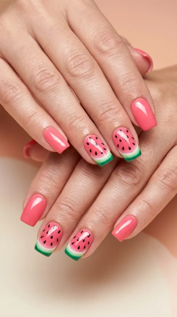 Watermelon Inspired Square Nails