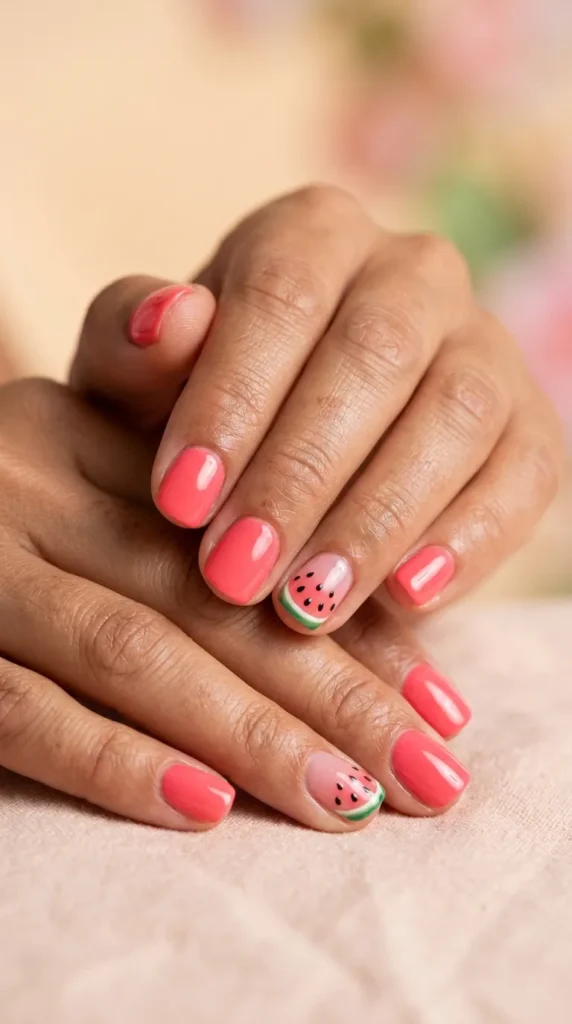 Watermelon Pink Summer Nails