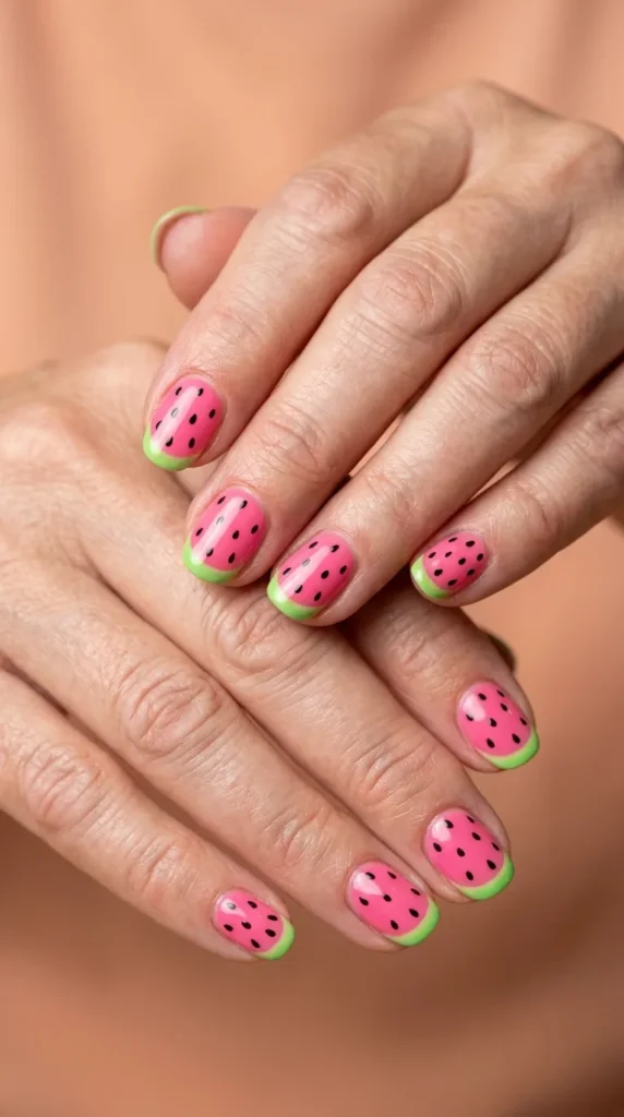 Watermelon slice nail art