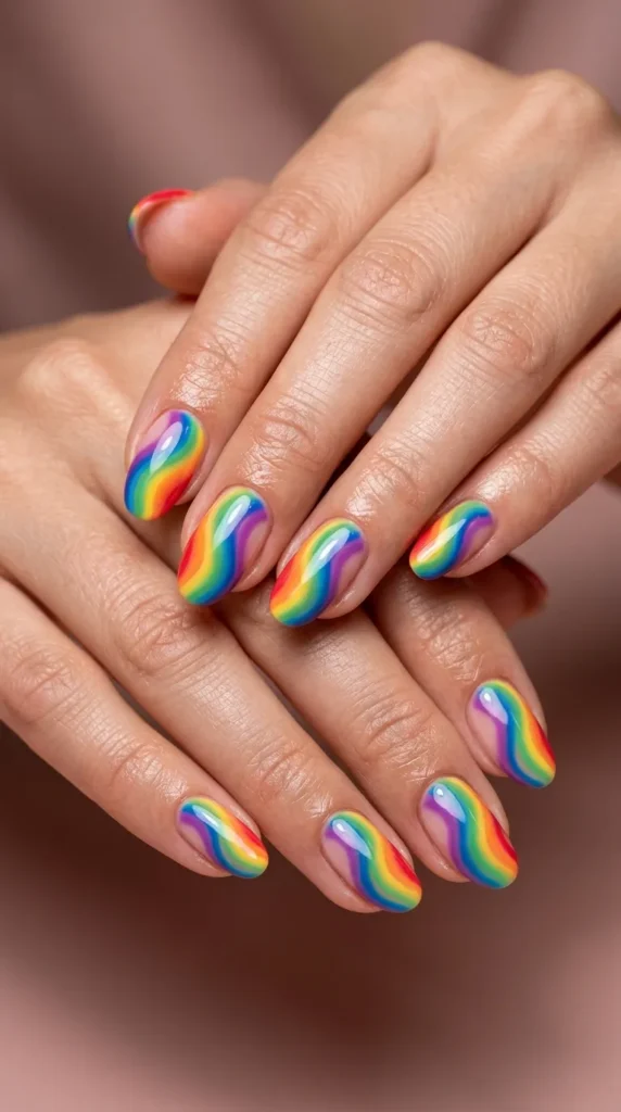 Wavy Rainbow Nails