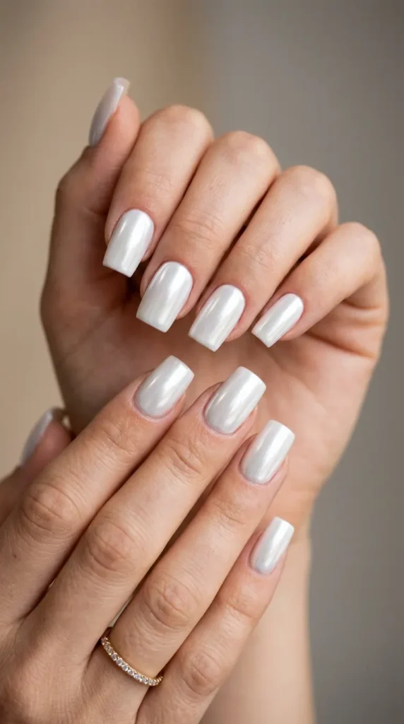 White Chrome Square Nails