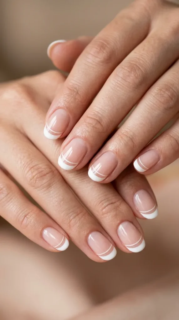 White French Tips with Thin Lines
