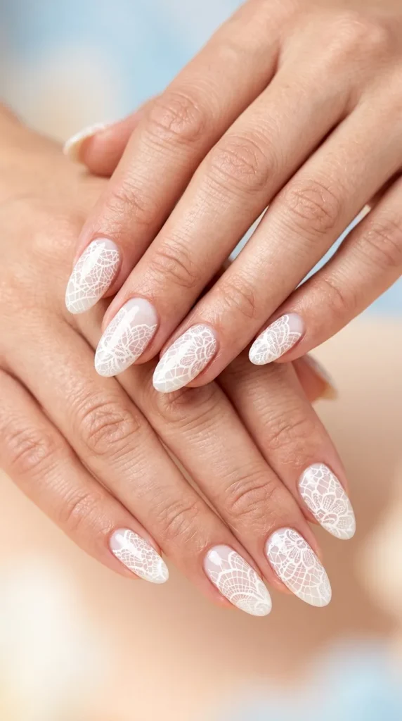 white lace-inspired nail art