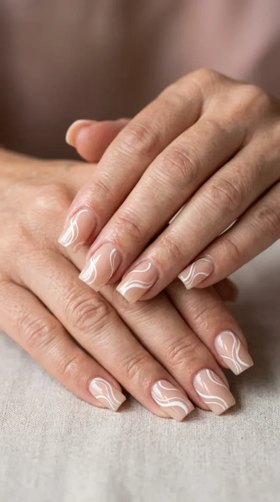 White Swirl Square Nails
