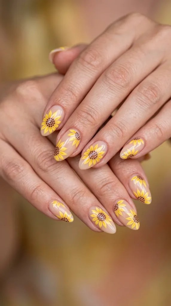 Yellow Sunflower Minimal Dot Nails