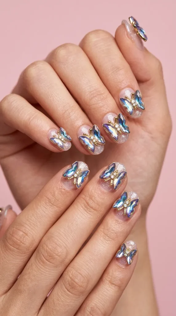 3D Butterfly Charm Nails