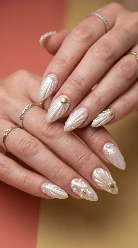 3D Seashell Stiletto Nails