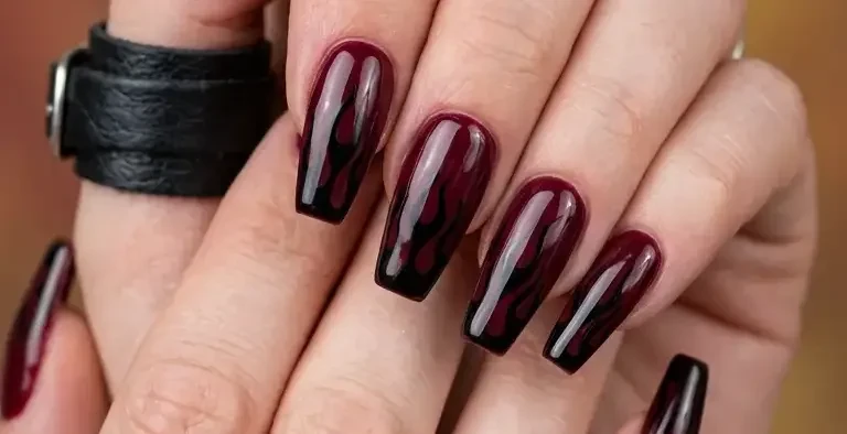 Burgundy Fall Coffin Nail Designs