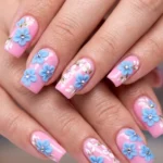 Hottest Pink and Blue Summer Nails