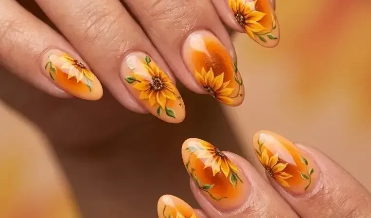 Acrylic Fall Sunflower Nail Designs
