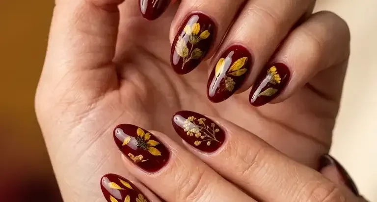Red Fall Sunflower Nail Designs