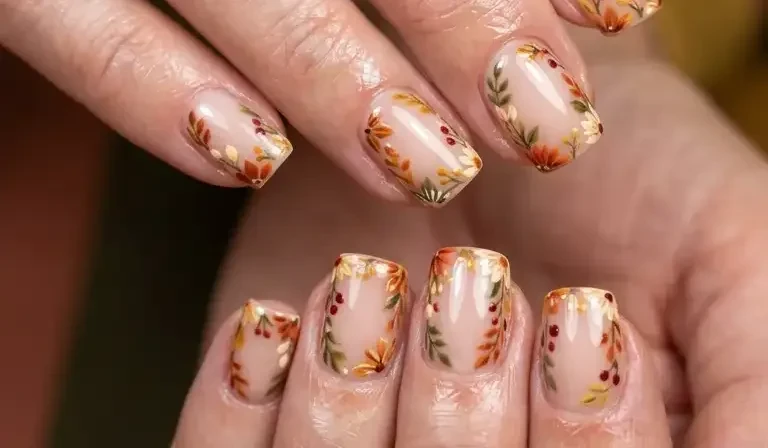 Square Floral Fall Nail Designs