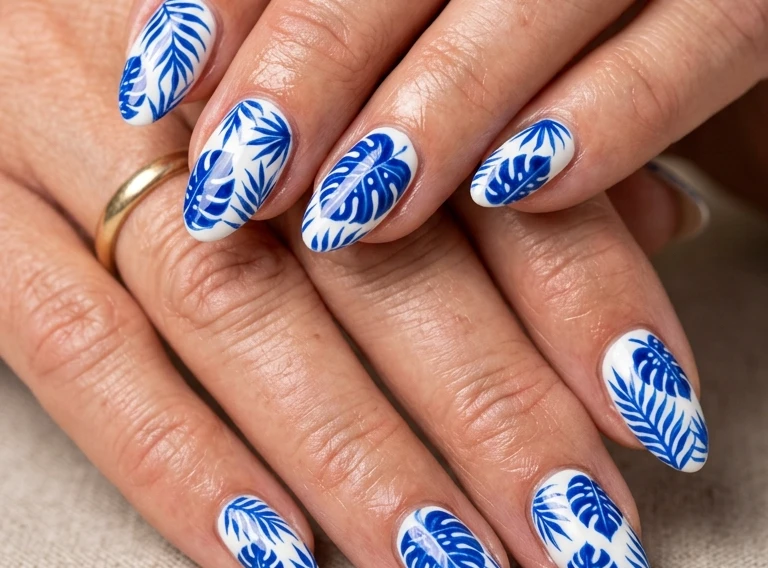 White and Blue Summer Nail Designs
