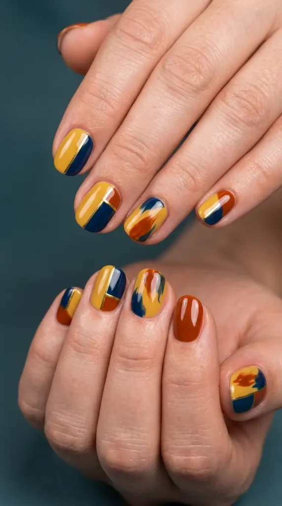 Abstract Fall Color Block Nails