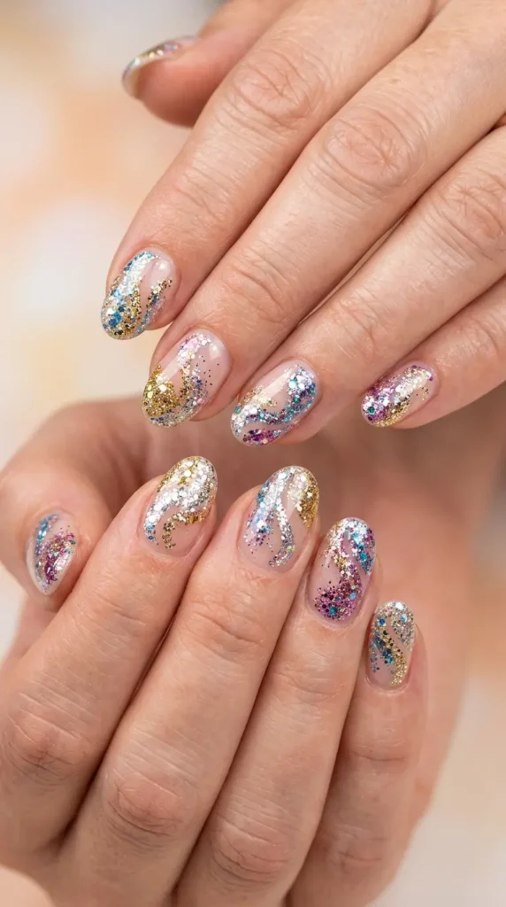 Abstract Glitter Swirl Nails