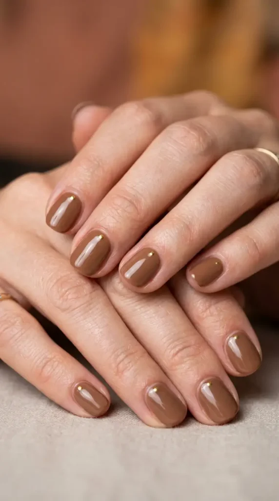 Acorn Brown Minimalist Nails