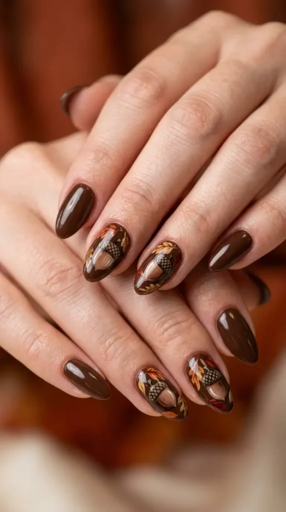 Acorn-Inspired Nail Art