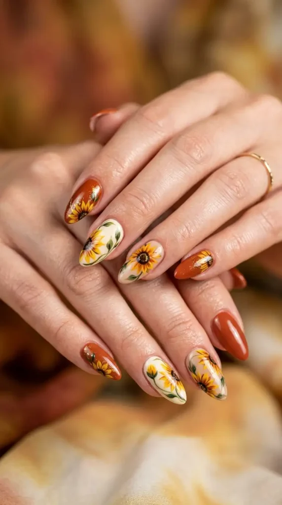 Almond Fall Floral Nails