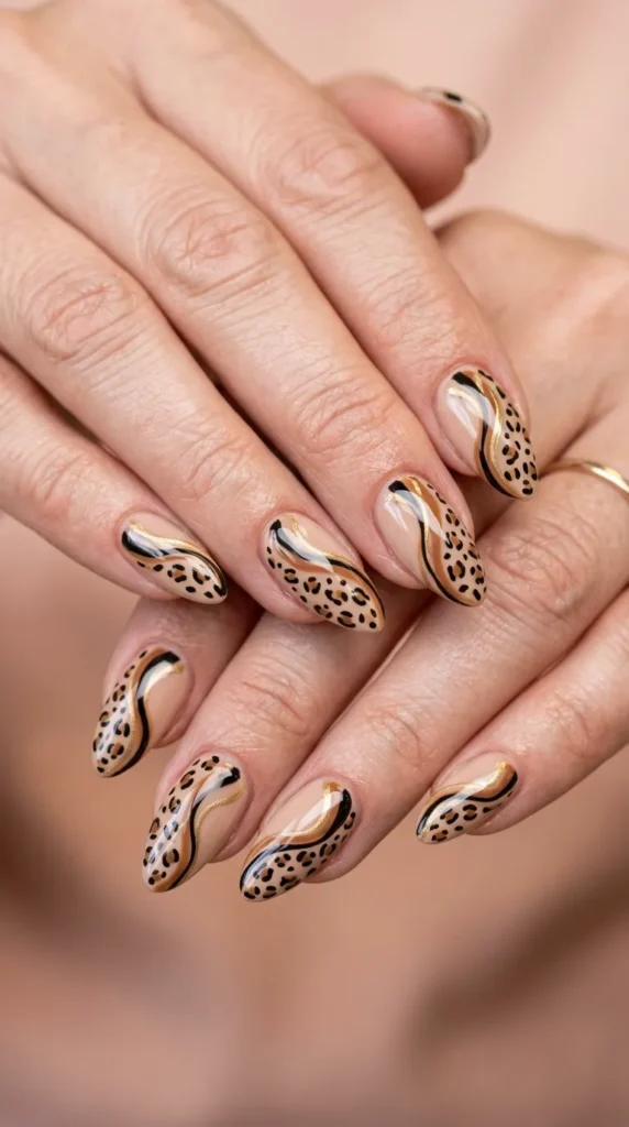 Almond Leopard Swirl Nails