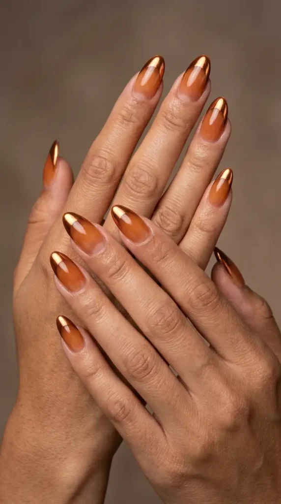 Amber Chrome French Nails