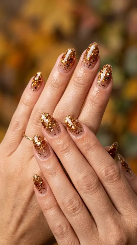Amber Glitter Gradient Nails