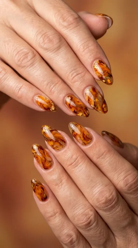 Amber Marble Gel Nails