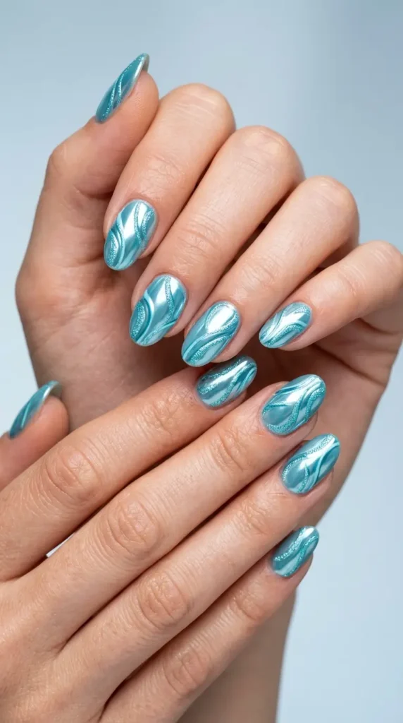 Aqua Chrome Glitter Swirls