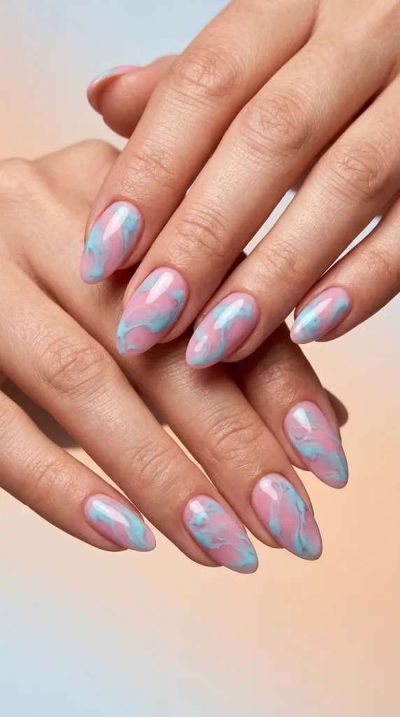 Aqua Marble Pink Nails