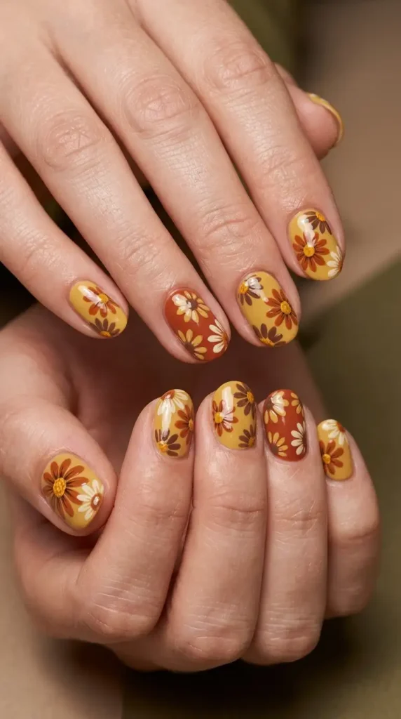 Autumn Daisy Nail Art