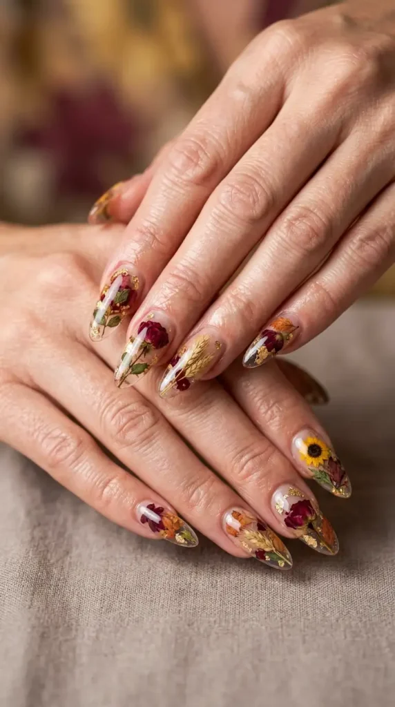 Autumn Floral Long Nails