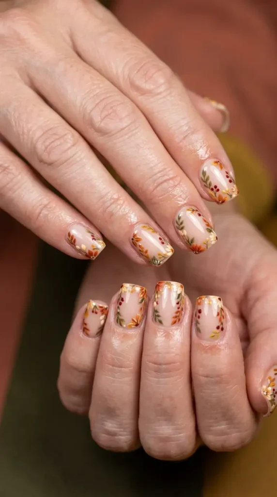 Autumn Floral Negative Space Nails