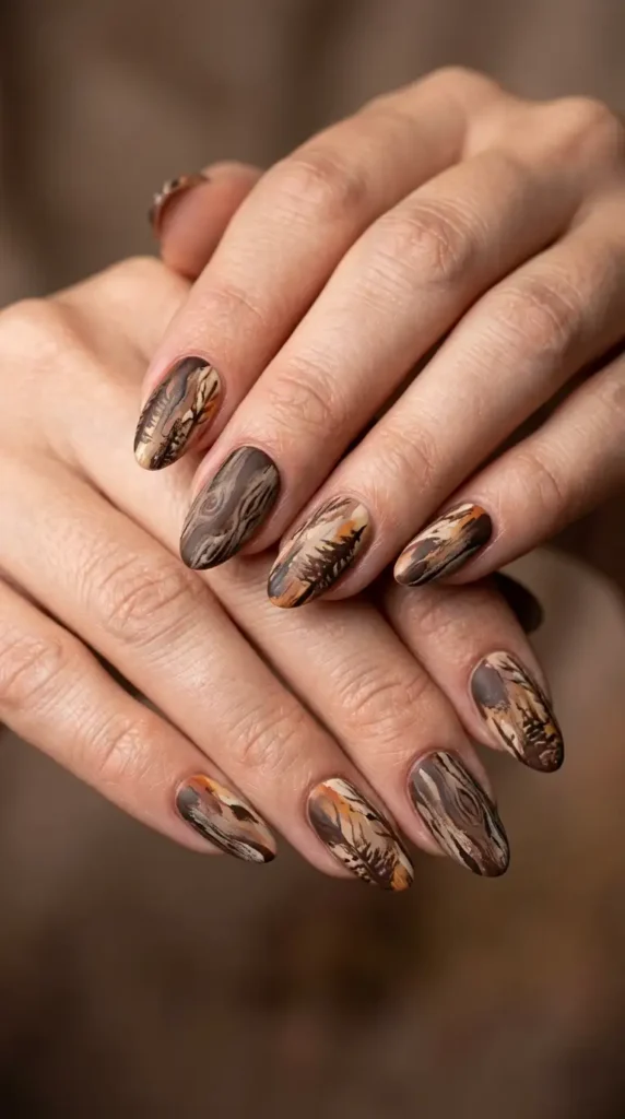 Autumn Forest Brown Nail Art