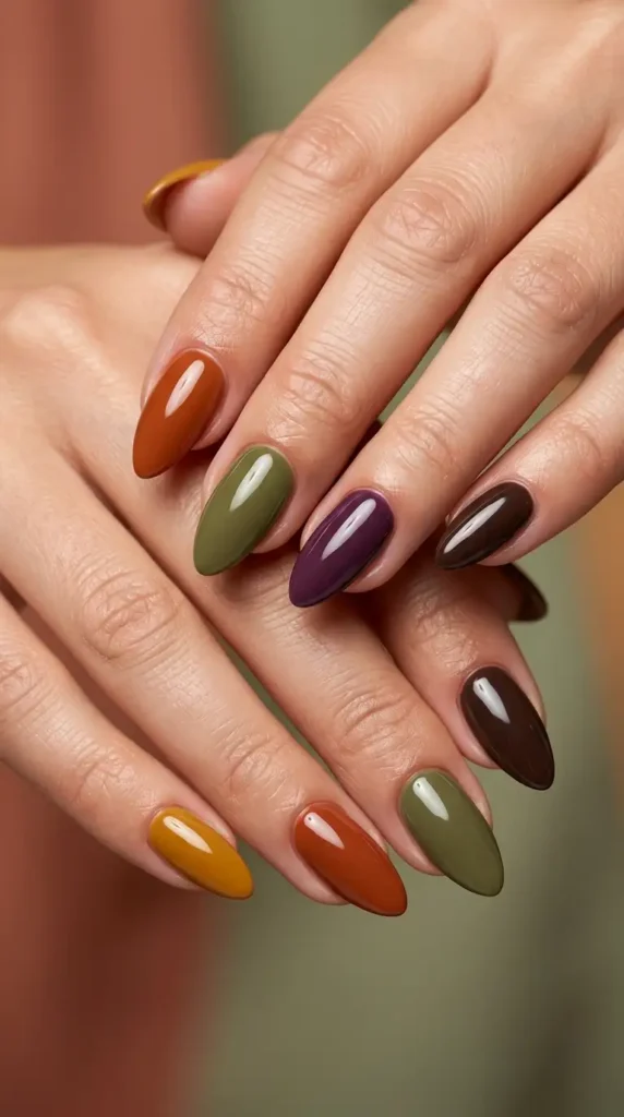Autumn Skittle Almond Nails