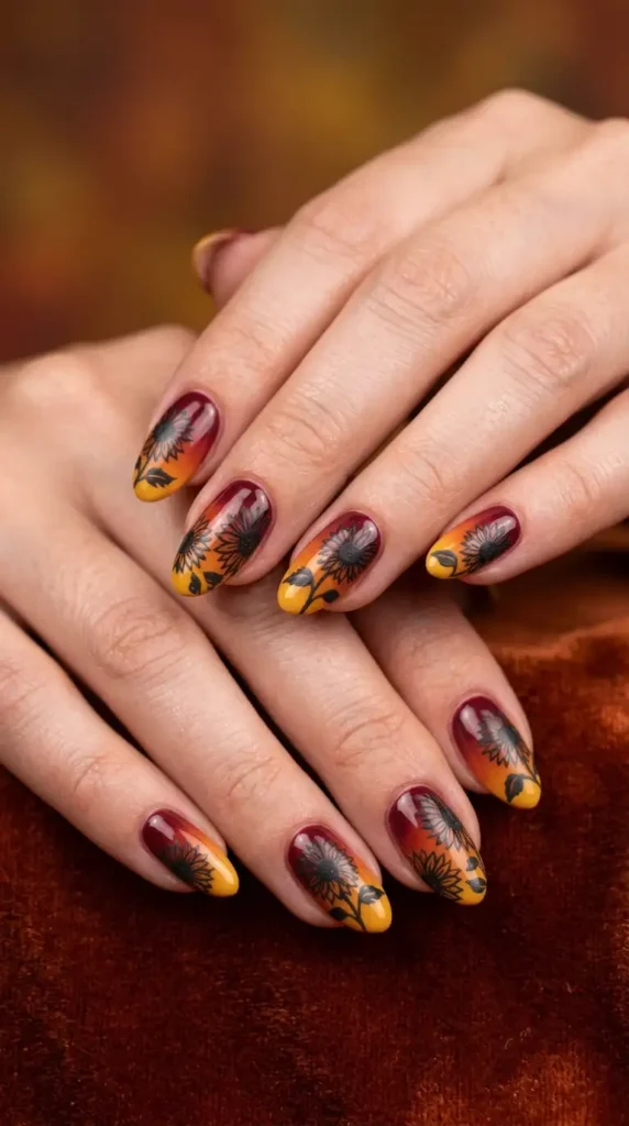 Autumn Sunset Gradient with Sunflowers