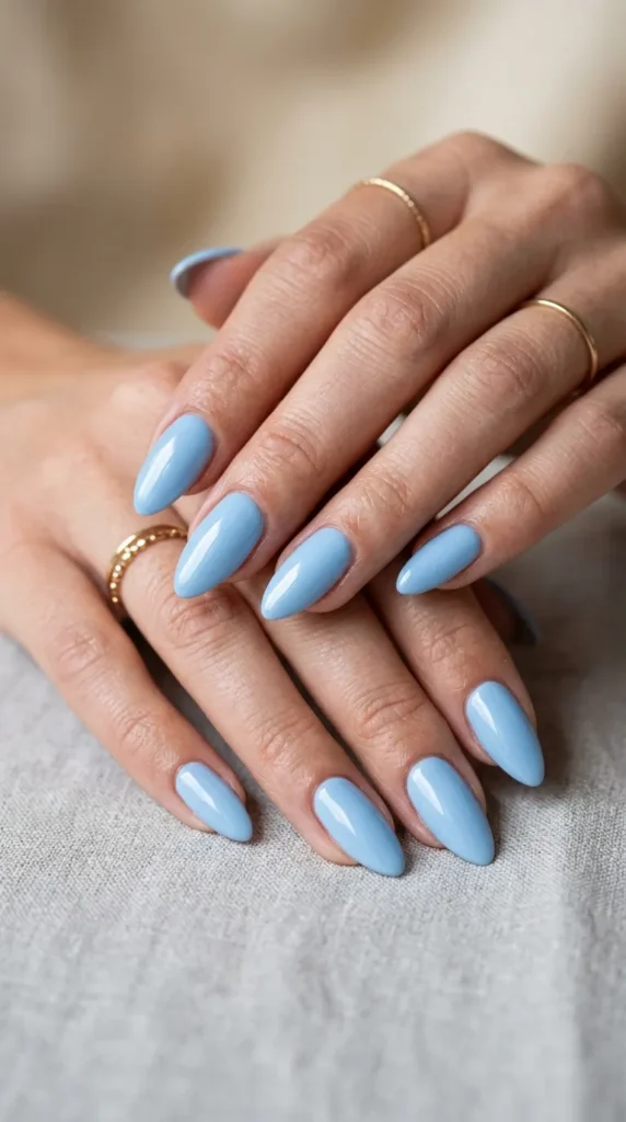 Baby Blue Almond Nails