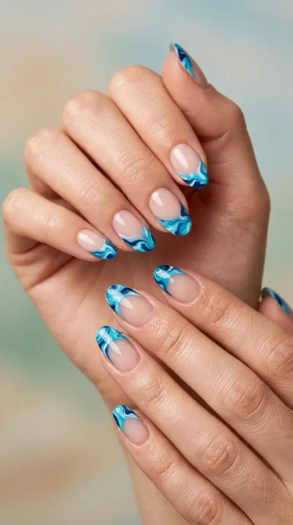 Beach Wave Blue French Tips