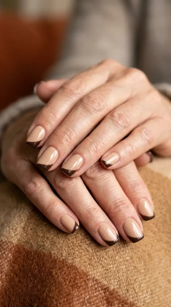 Beige & Espresso Side French Nails