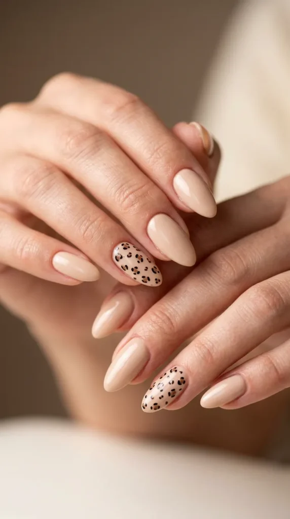 Beige Leopard Minimal Nails