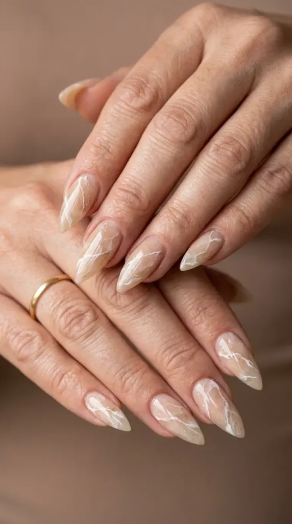 Beige Quartz Stone Effect Stiletto Nails