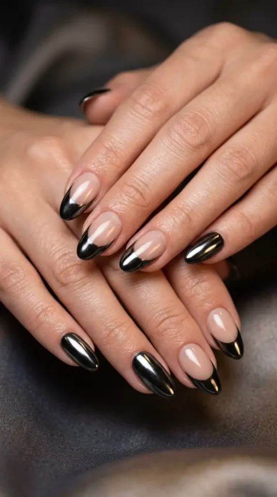 Black Chrome French Tips with Mirror Finish