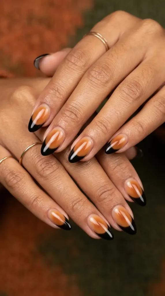 Black French Tips with Caramel Aura Effect