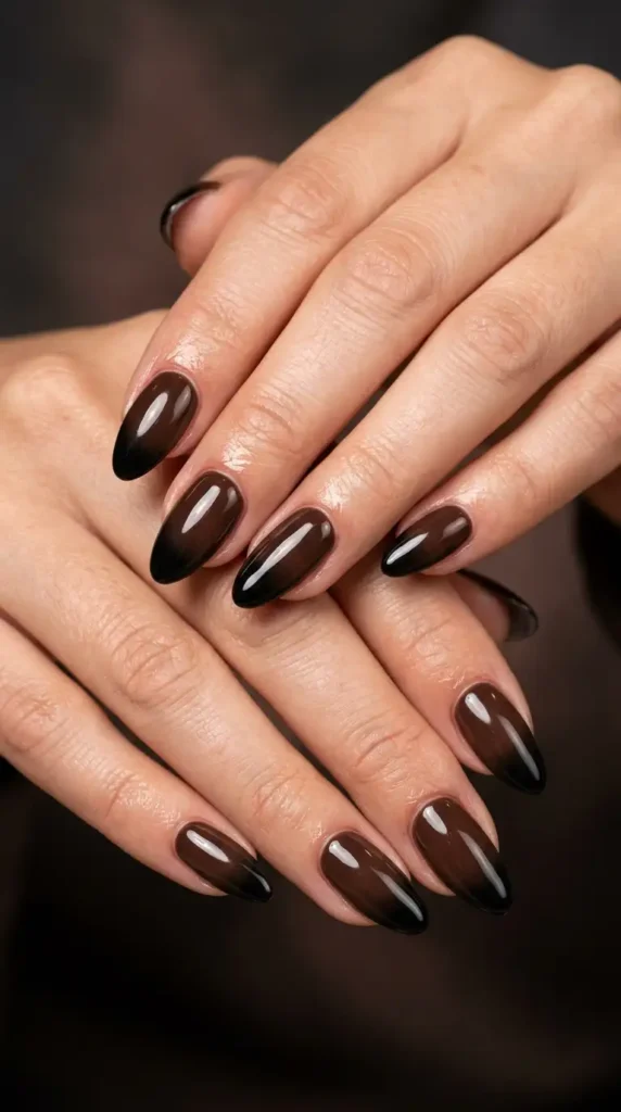 Black French Tips with Chocolate Brown Ombré