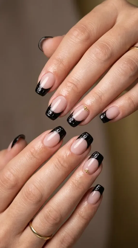 Black French Tips with Croc Texture Art