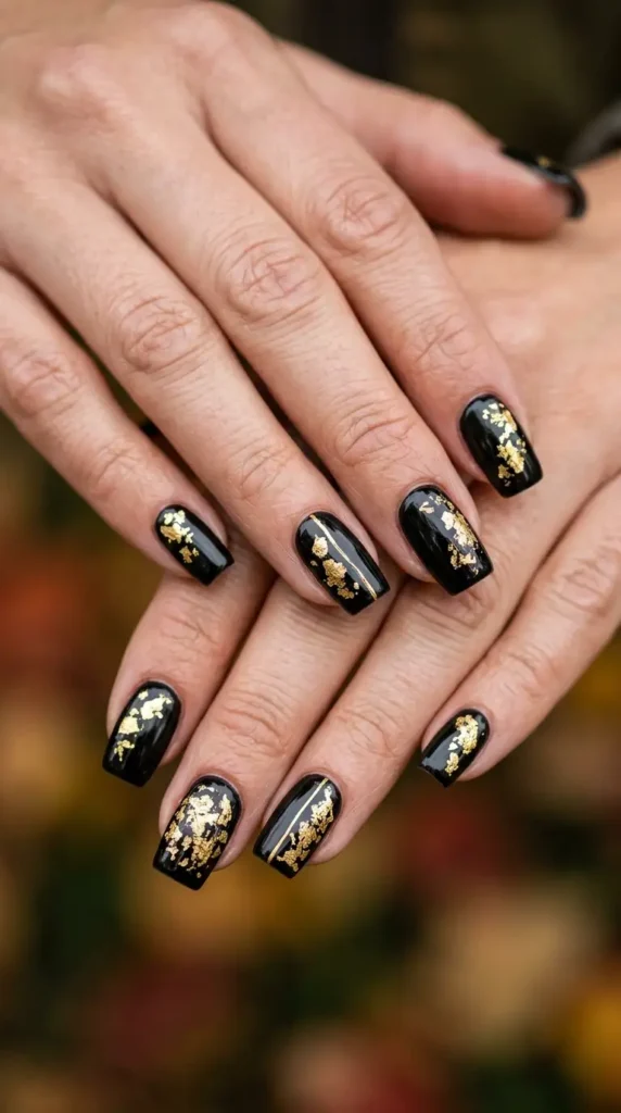 Black & Gold Autumn Nails
