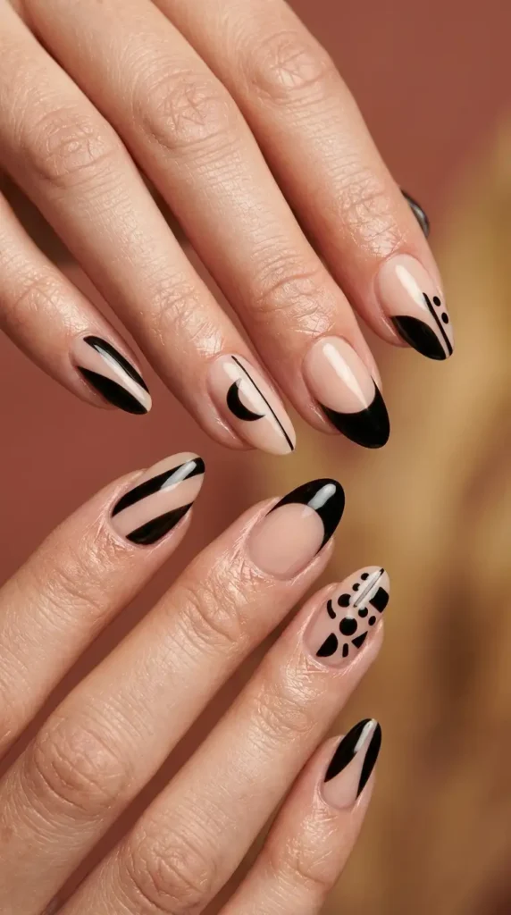 Black & Nude Abstract Nails